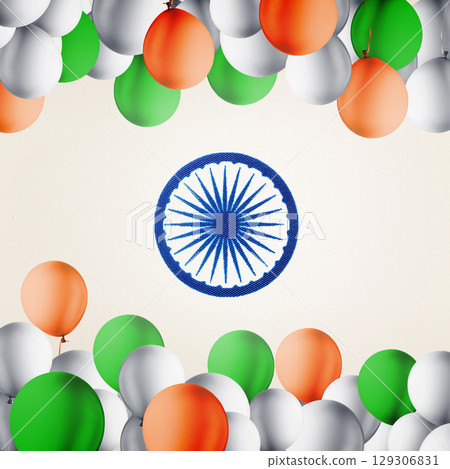 Balloon with the Indian flag color to celebrate India Independence Day. Collage art Balloon with the Indian flag color to celebrate India Independence Day. Collage art 129306831