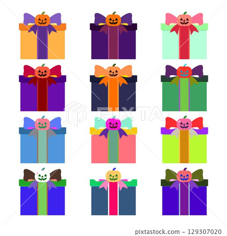 12 Halloween gift box icons - cute pumpkin ribbon present set 12 Halloween gift box icons - cute pumpkin ribbon present set 129307020