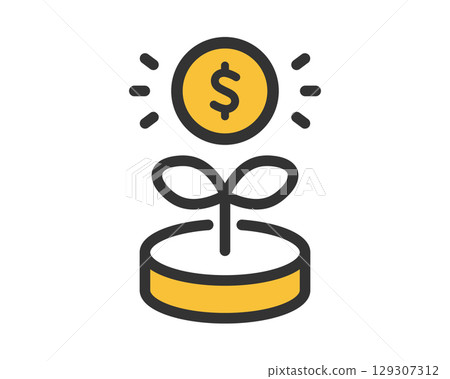 Dollar sign coin and bud asset growth icon (simple) | Vector 129307312