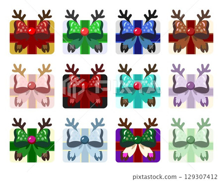 一套 12 件彩色馴鹿禮物，配有絲帶 129307412
