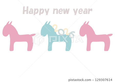 新年卡 2026 匹馬剪影 多彩 129307614