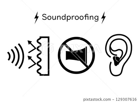 A simple icon set representing soundproofing and noise insulation 129307616