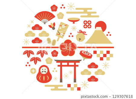 新年吉祥插畫新年卡片材料 129307618