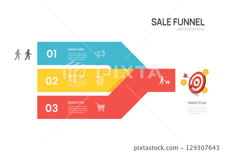 Sales funnel Infographic diagram template for business. Modern Timeline 3 steps Tunnel, presentation vector infographics. 129307643