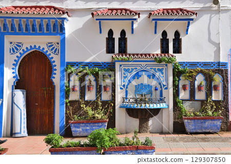 Architectural facades of Chefchaouen 129307850