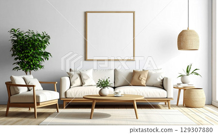 A colored frame on the living room wall 129307880