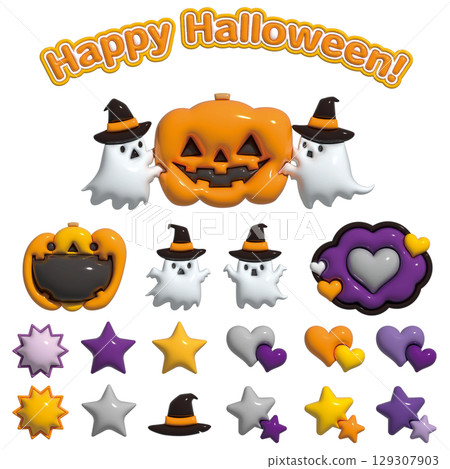 Halloween Plump 3D Icons, Decorations, and Frame Set (No Text) 129307903