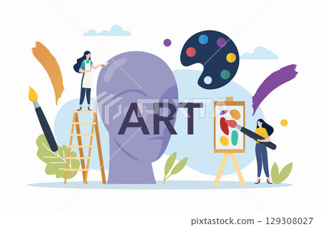 Art class in school with art elements. Art class in school with art elements. 129308027