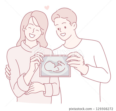 Joyful Expecting Parents Happily Holding Their Precious Ultrasound Photo Together with Love Joyful Expecting Parents Happily Holding Their Precious Ultrasound Photo Together with Love 129308272