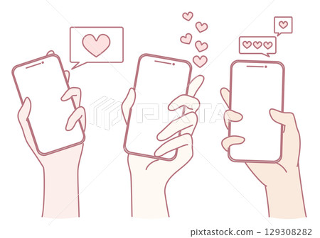 Hands Gently Holding Mobile Phones Adorned with Colorful Love Emojis to Express Affection 129308282
