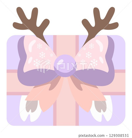 一隻繫著絲帶的淡紫色馴鹿的可愛禮物插圖 129308531