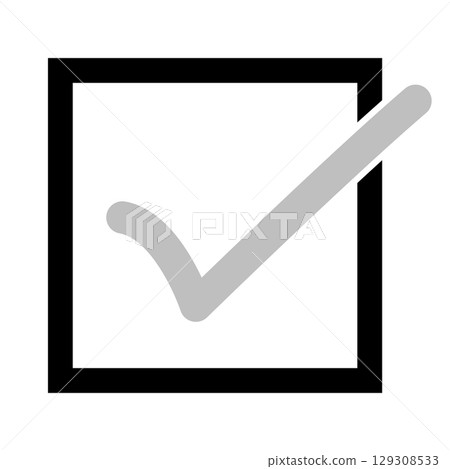 Simple check mark icon (pending/incomplete) with white box 129308533