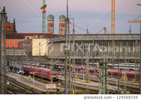 Trains at Munchen Hauptbahnhof Central Railway Station, main railway station in the city of Munich, Germany Trains at Munchen Hauptbahnhof Central Railway Station, main railway station in the city of Munich, Germany 129308539