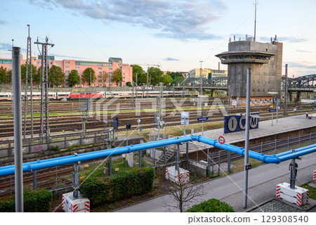 Trains at Munchen Hauptbahnhof Central Railway Station, main railway station in the city of Munich, Germany Trains at Munchen Hauptbahnhof Central Railway Station, main railway station in the city of Munich, Germany 129308540