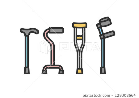 各種類型的手杖的圖示插圖 129308664