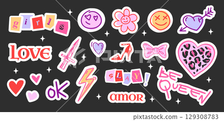 Cute girly icons - y2k sticker set. 129308783