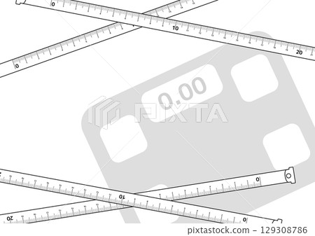 單色重疊捲尺和簡單體重計背景 129308786