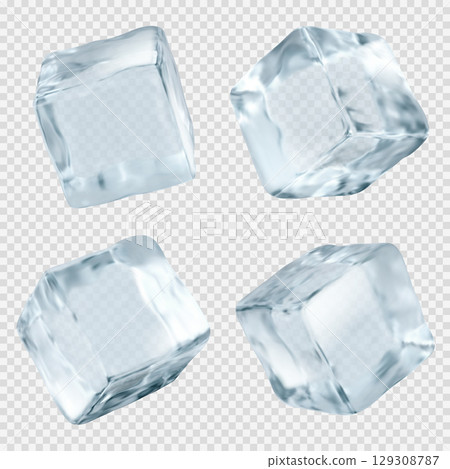 Transparent ice cubes with crystal clear surfaces Transparent ice cubes with crystal clear surfaces 129308787