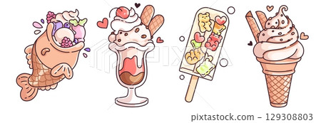 Kawaii ice cream desserts 129308803