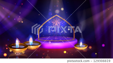 Happy Diwali background with glowing lantern 129308819
