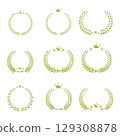 Golden laurel wreath and star/crown icon set 129308878