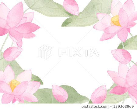 用水彩畫的蓮花框架 用水彩畫的蓮花框架 129308969