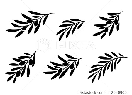 Olive branches leaves set silhouettes 129309001