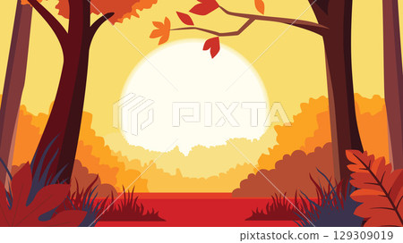 Rustic Trail in Forest Surrounded by Fall Colors 129309019