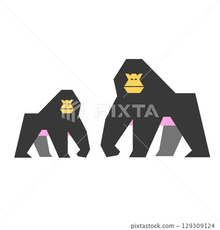 Gorilla and baby , flat vector illustration of great apes from rainforest habitat. Cartoon-style parenting moment, perfect for kids design, forest fauna education, and animal protection themes. Gorilla and baby , flat vector illustration of great apes from rainforest habitat. Cartoon-style parenting moment, perfect for kids design, forest fauna education, and animal protection themes. 129309124