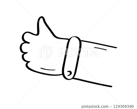 Hand with a thumb up. The finger gesture all right or OK. Vector doodle illustration isolate on a white background. Hand with a thumb up. The finger gesture all right or OK. Vector doodle illustration isolate on a white background. 129309390