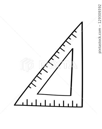 Triangle ruler doodle icon. School supplies. Simple vector symbol used for school or education. Vector illustration isolate on a white background. Triangle ruler doodle icon. School supplies. Simple vector symbol used for school or education. Vector illustration isolate on a white background. 129309392
