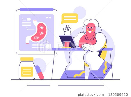 Stomach Health Gastroenterology Vector Illustration Featuring Abdominal Pain and Medical Research for Healthcare in a Flat Style Cartoon Background Stomach Health Gastroenterology Vector Illustration Featuring Abdominal Pain and Medical Research for Healthcare in a Flat Style Cartoon Background 129309420