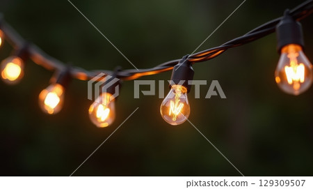 String Lights Hanging Outdoors at Dusk 129309507