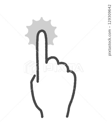 Hand-drawn icon of a hand with a raised index finger, tapping or touching - image of pressing hard, clicking, highlighting or recommending 129309642