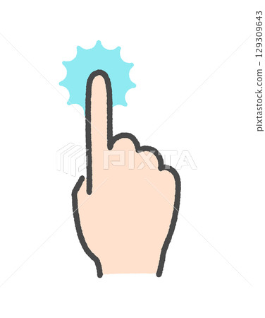 Hand-drawn icon of a hand with a raised index finger, tapping or touching - image of pressing hard, clicking, highlighting or recommending Hand-drawn icon of a hand with a raised index finger, tapping or touching - image of pressing hard, clicking, highlighting or recommending 129309643