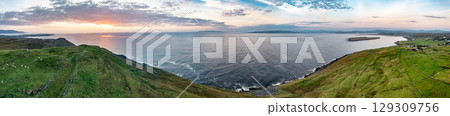 Aerial view of Dunmore Head by Portnoo in County Donegal, Ireland. 129309756