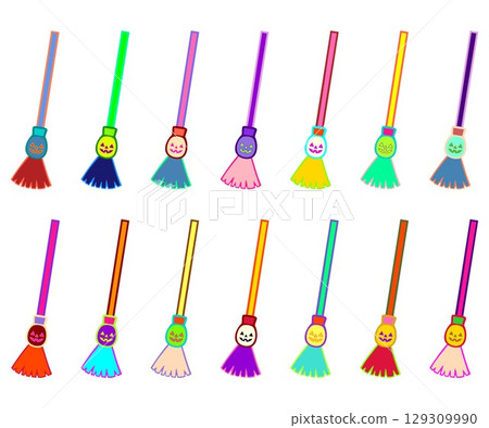 Colorful Halloween Jack O'Lantern Broom Icon Set - Unique and Fun Collection Colorful Halloween Jack O'Lantern Broom Icon Set - Unique and Fun Collection 129309990