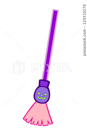Colorful Halloween jack-o'-lantern broom icon Colorful Halloween jack-o'-lantern broom icon 129310278