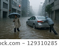 A town flooded by heavy rain 129310285