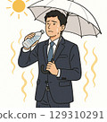 A businessman using a parasol to hydrate 129310291