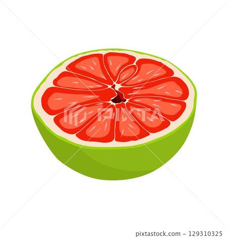 Vector illustration green and yellow pomelo in cartoon flat style. Pomelo orange tropical fruit isolated on white background, fresh food for diet, agricultural product, gardening farm 129310325