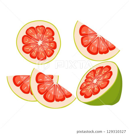 Vector illustration green and yellow pomelo in cartoon flat style. Pomelo orange tropical fruit isolated on white background, fresh food for diet, agricultural product, gardening farm Vector illustration green and yellow pomelo in cartoon flat style. Pomelo orange tropical fruit isolated on white background, fresh food for diet, agricultural product, gardening farm 129310327