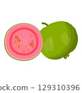 Vector illustration of summer tropical fruits for healthy lifestyle. Guava, whole fruit and half. Cartoon flat icon isolated on white background. Element for digital resources graphic fruit 129310396
