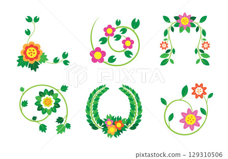 Floral Decorative Vines and Wreath Elements 129310506