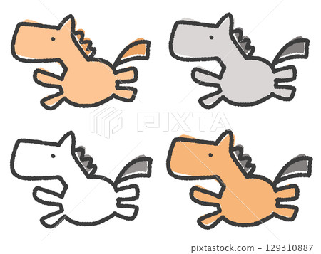 一套四匹可愛的手繪奔跑的馬 2026 年新年材料 - 棕色、白色和灰色 一套四匹可愛的手繪奔跑的馬 2026 年新年材料 - 棕色、白色和灰色 129310887