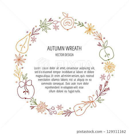 Hand drawn whimsical autumn wreath Hand drawn whimsical autumn wreath 129311162
