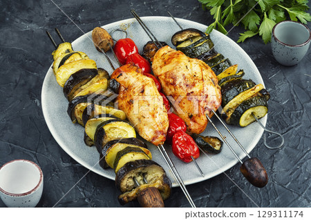Traditional chicken breast barbecue. 129311174