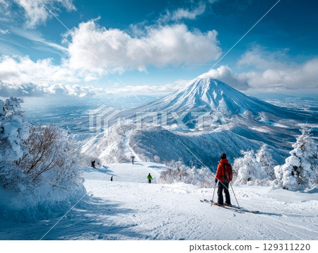 A ski resort in Hokkaido overlooking Mount Yotei 129311220