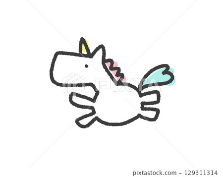 Hand-drawn cute line drawing of a running unicorn 2026 New Year's material Hand-drawn cute line drawing of a running unicorn 2026 New Year's material 129311314
