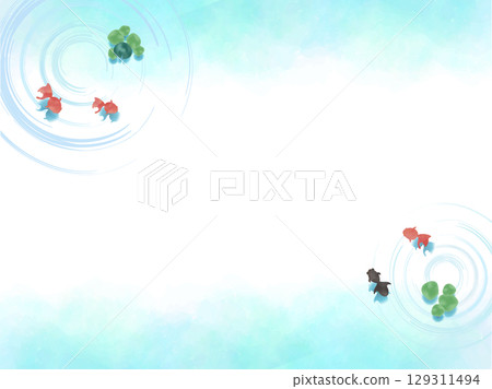 Watercolor background illustration of a cool summer image with goldfish swimming 129311494